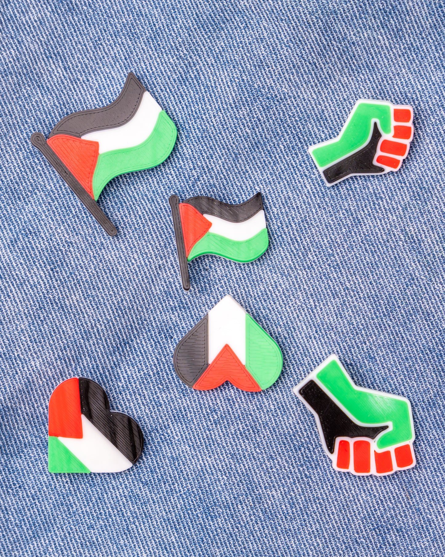 Palestine Flag Pin Set: Solidarity Heart & Fist Badges