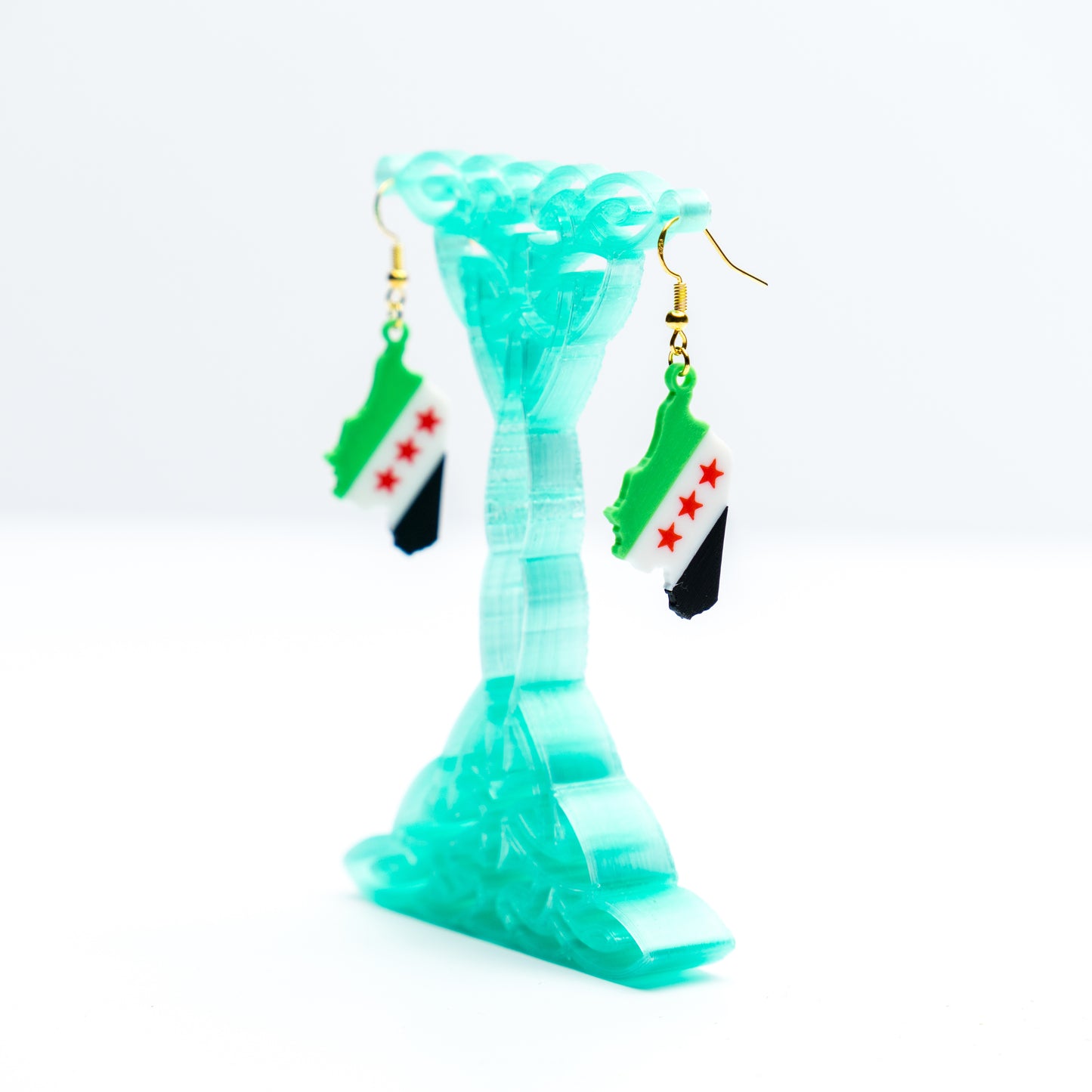 Syria Map Flag Earrings: Hypoallergenic Silver-Plated Hooks