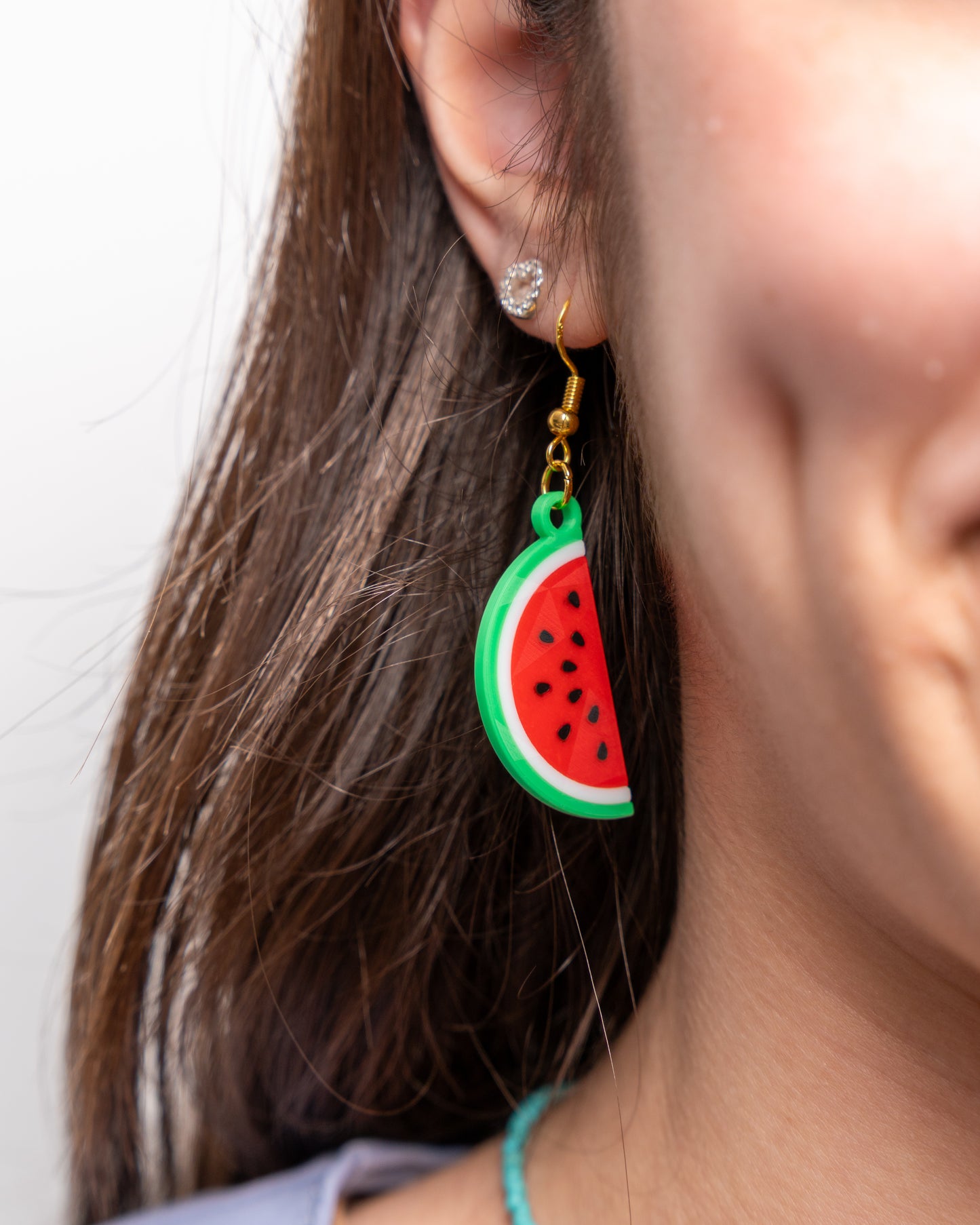3D Watermelon Earrings: Palestine Solidarity, Hypoallergenic Silver Hoops