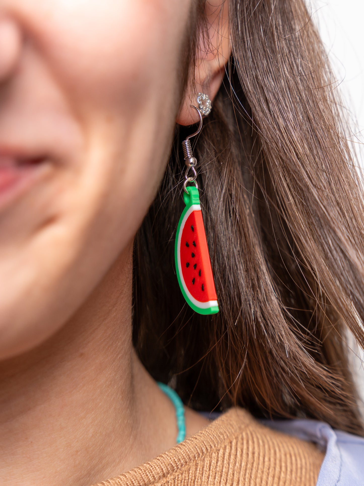 3D Watermelon Earrings: Palestine Solidarity, Hypoallergenic Silver Hoops