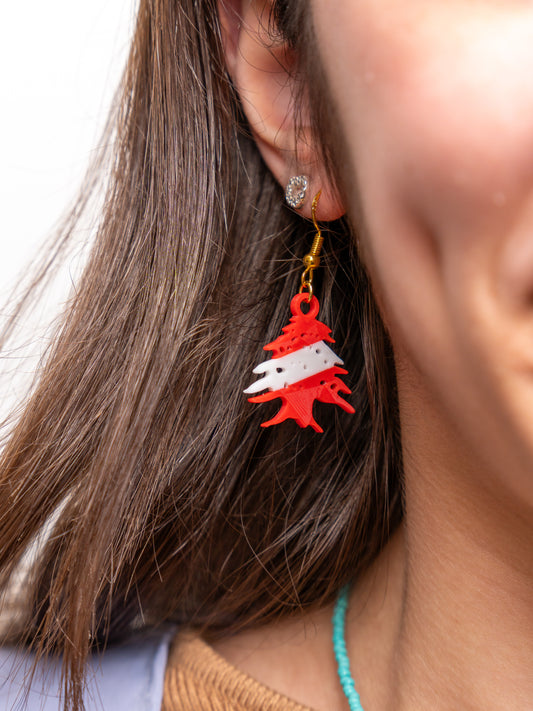 Lebanese Cedar Tree Earrings: Red & White Flag, Hypoallergenic