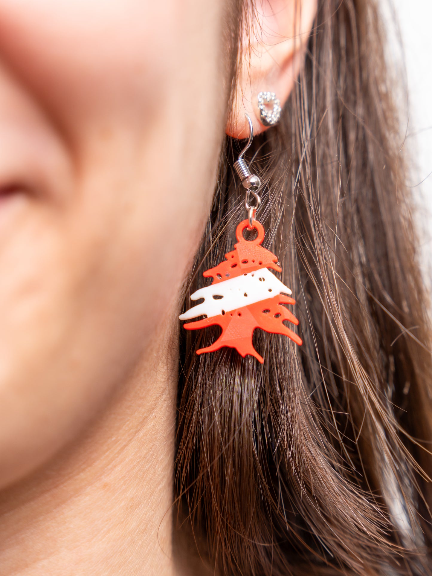 Lebanese Cedar Tree Earrings: Red & White Flag, Hypoallergenic