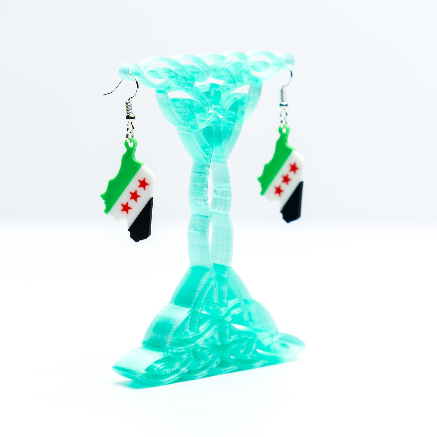 Syria Map Flag Earrings: Hypoallergenic Silver-Plated Hooks