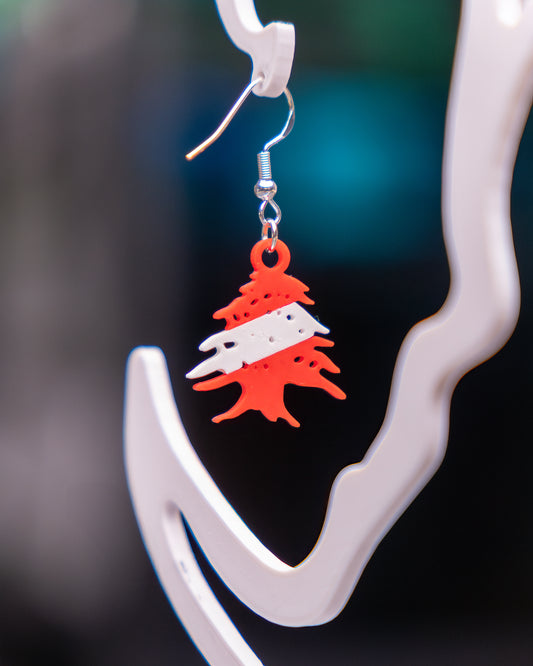 Lebanese Cedar Tree Earrings: Red & White Flag, Hypoallergenic