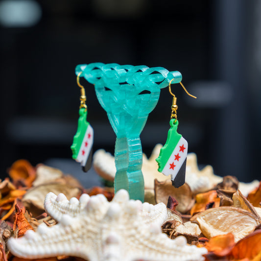 Syria Map Flag Earrings: Hypoallergenic Silver-Plated Hooks
