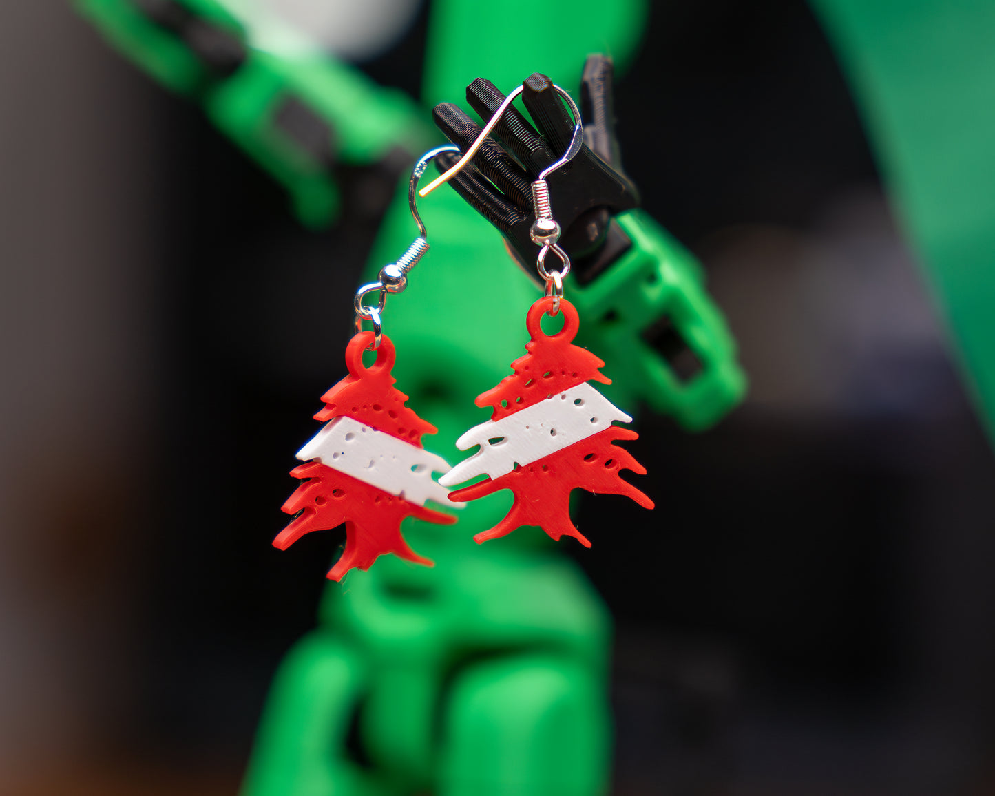 Lebanese Cedar Tree Earrings: Red & White Flag, Hypoallergenic