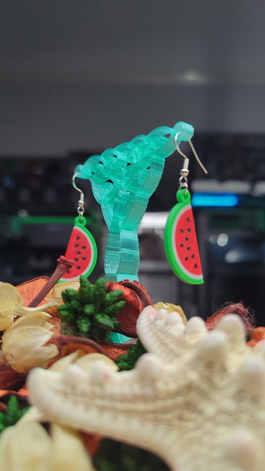 3D Watermelon Earrings: Palestine Solidarity, Hypoallergenic Silver Hoops